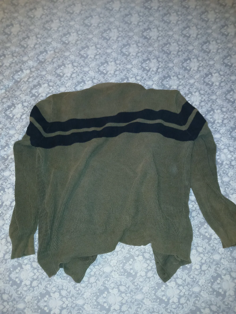 Forever 21 Olive Green and Black Striped Men's Shawl Collar Cardigan